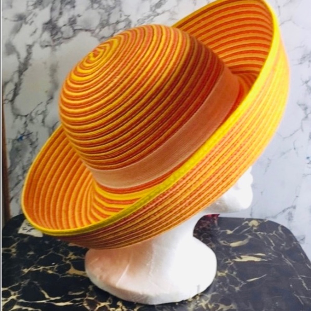 Vintage Betmar Colorful Orange and Yellow Paper Beach Hat